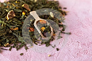 Pile of green leaves Sencha tea