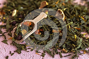 Pile of green leaves Sencha tea