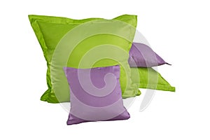 Pile of green and violet pillows