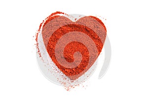 Pile of ground Paprika isolated in heart shape