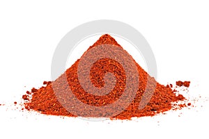 Pile of ground Paprika isolated on white.