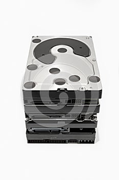 Pile of Hard disk drive HDD isolated on white background