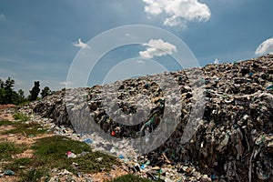 A pile of hard-to-decompose plastic waste. Environmental issues .