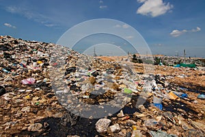 A pile of hard-to-decompose plastic waste. Environmental issues in India,