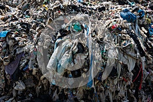 A pile of hard-to-decompose plastic waste. Environmental issues in India,