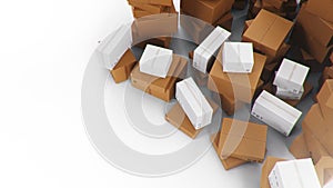 Pile, heap of cardboard boxes isolated on a white background. Cardboard boxes for the delivery of goods. Packages
