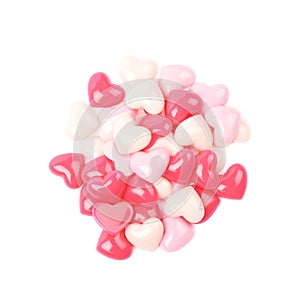 Pile of heart shaped beads isolated