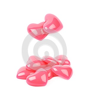 Pile of heart shaped beads isolated