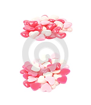 Pile of heart shaped beads isolated