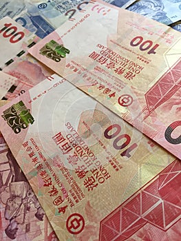 A pile of Hongkong dollars money