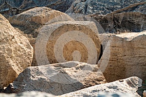 Pile of huge stone boulders on the mountainside