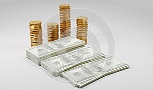 A pile of hundred dollar bills.Finance background with money Dollar and ERO. Finance concept. photo