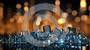A pile of ice cubes sitting on top of a table. AI.