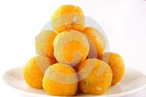 Pile of Indian sweets Motichoor Laddu.