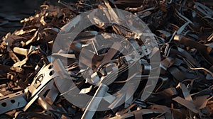 A pile of industrial scrap metal waiting to be recycled c generative AI
