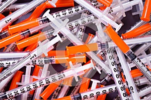Pile of Insuline syringes for Diabetes Glucose Control photo