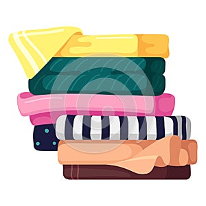 Pile of ironed linen clean folded clothes vector flat textile clothing softness washing wardrobe