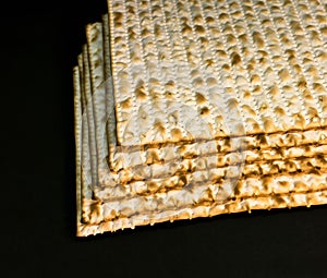 Pile of Jewish Matzah bread, the substitute for bread on the Jewish Passover holiday.