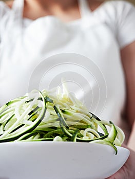 pile of julienned courgette on a plate