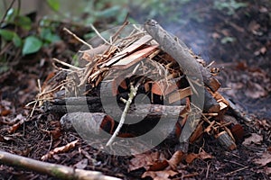 pile of kindling and branches for starting fires