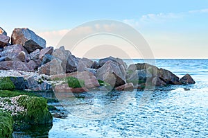 Pile of large stones on the beach