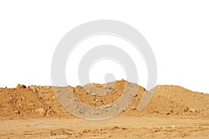 Pile of lateritic soil for construction isolated on white background.