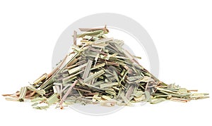 Pile of lemongrass dried herb for tea isolated on white background. Dried Cymbopogon