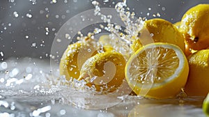 Pile of Lemons With Splashing Water, Freshness and Refreshment in Motion