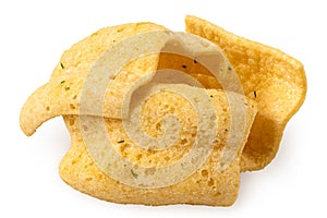 Pile of lentil chips isolated on white