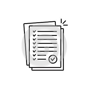 Pile of license or contract documents icon. Concept of doc checkup with approve seal or correct pact vector.