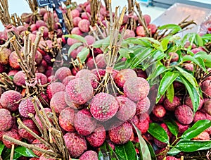 The pile of Lychee at the market in Thailand.