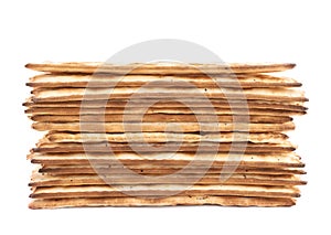 Pile of machine made matza flatbread