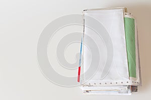 Pile of mails on white background