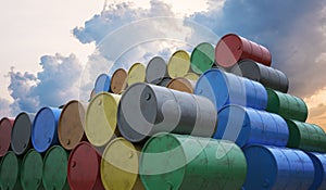 Pile of many oil barrels. 3D rendered illustration