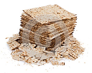 Pile of matza and some broken matza at the side