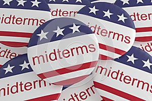 Pile of Midterms Buttons With US Flag, 3d illustration
