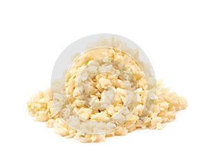 Pile of minced garlic isolated photo