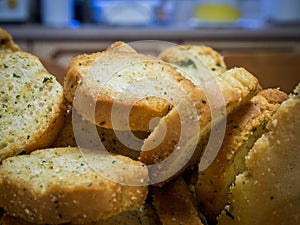 A pile of mini toasts