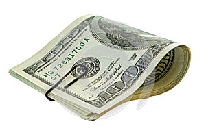 Pile of money with paper-clip. Stack of american dollars. png transparent photo