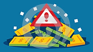 A pile of money with a red warning sign representing the potential pitfalls of trusting predatory lenders.. Vector photo