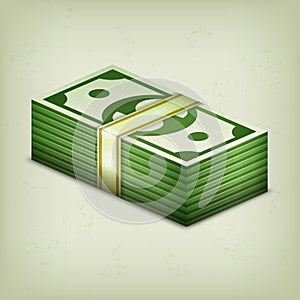 Pile of money stack cash dollar on grey