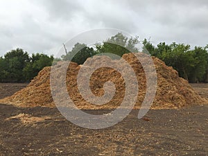 A pile of mulch at construction site