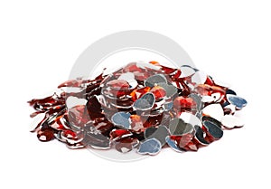 Pile of multiple heart shaped beads isolated