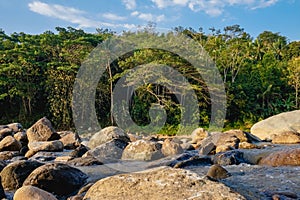 Pile of natural rocks by the river