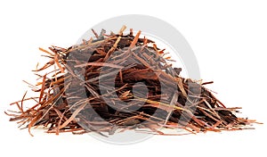 Pile of natural Taheeboo dry tea isolated on white background. Lapacho herbal tea. Tabebuia heptophylla photo