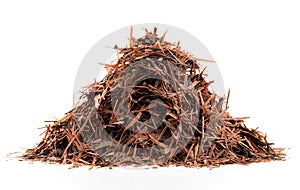 Pile of natural Taheeboo dry tea isolated on white background. Lapacho herbal tea. Tabebuia heptophylla photo