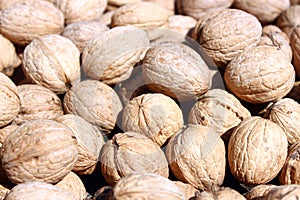 Pile of natural walnuts