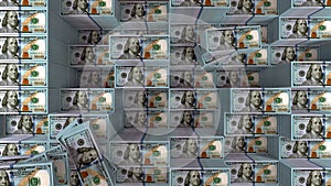 Pile of new design US dollar bills as background.