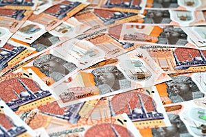 Pile of the new first Egyptian 10 LE EGP ten pounds plastic polymer banknote with Administrative capital's grand mosque