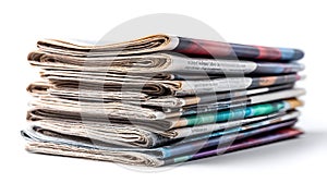 Pile of Newspapers Stack Lies on White Background